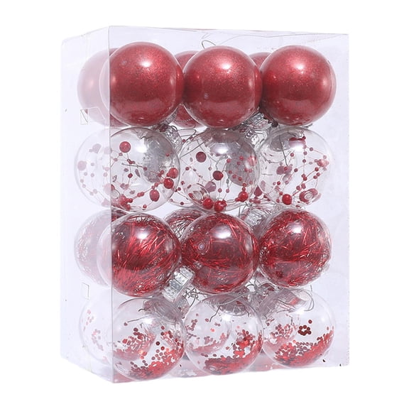 HOMYL 24 Pieces Christmas Ball Ornaments Clear Decorative Baubles for Party Indoor Clear Red
