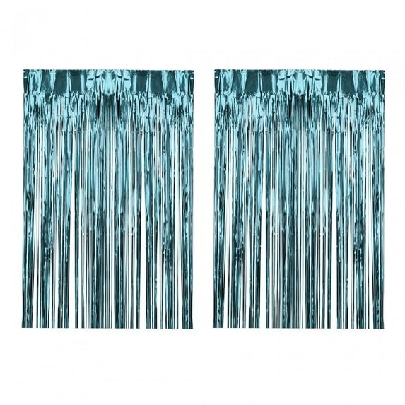 HOMYL 2Pcs Foil Fringe Curtains Decoration for Celebration Party Stage Performance Light Blue