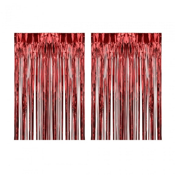 HOMYL 2Pcs Foil Fringe Curtains Decoration for Celebration Party Stage Performance Red