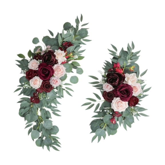 HOMYL 2Pcs Wedding Arch Flowers Floral Swag Backdrop for Wall Window Wedding Chair