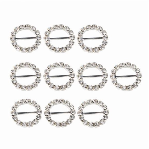 HOMYL 2x 10 Pieces 16mm Round Shape Alloy Rhinestone Crystal Buckle Ribbon Slider