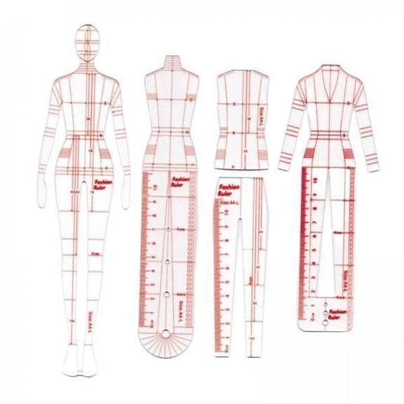 HOMYL 2x 4PCS Fashion Illustration Templates Rulers, Fashion Sketching Ruler Sewing Humanoid Patterns Design, Clothing Measuring Rulers Paper Draft Drawings