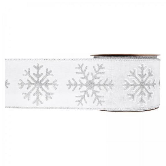 HOMYL 2x Faux Jute Snowflakes Christmas Ribbon for Home Decor, Gift Wrapping, crafts, 2.5" X 10 Yards X 1 Roll - White
