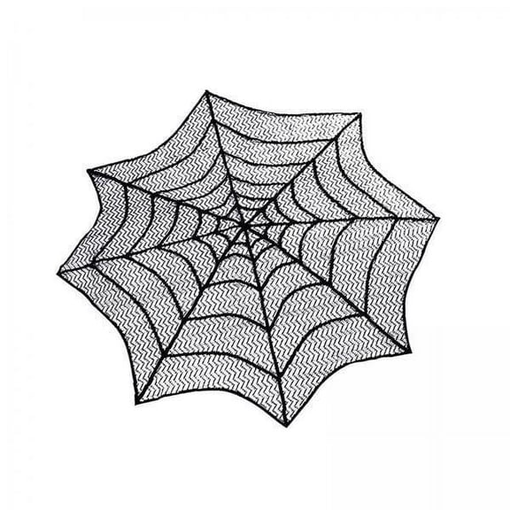 HOMYL 2x Halloween Table Cloth Round Spiderweb Tablecloth Gothic, Black Lace Halloween Table Decoration for Party, Kitchen, Festival