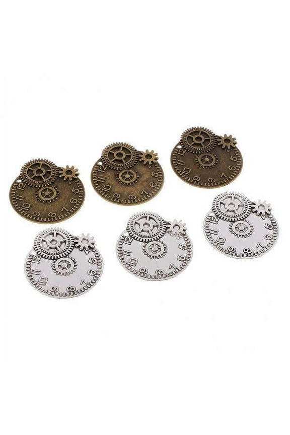 2x6 Pieces Antique Steampunk Gears Charms Clock Watch Wheel Gear for Crafting 2 Pcs