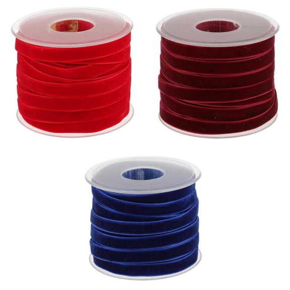 HOMYL 3pcs 20 Yard 10mm Wide Velvet Ribbon Roll for DIY Crafts Tool