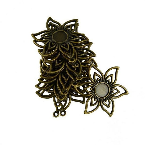 HOMYL 3x10 Piece Filigree Flower Pendant Cabochon Bezel Setting DIY Charm Connector 3 Pcs