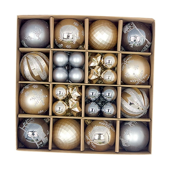 HOMYL 44 Pieces Christmas Ball Ornaments Set Reusable Christmas Tree Hanging Ornaments Gray Champagne Gold