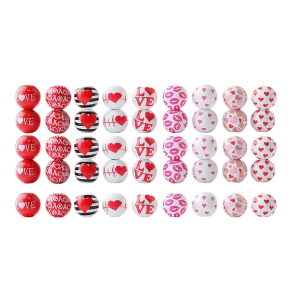 HOMYL 45 Pieces Valentine's Day Wooden Beads Boho Decorative Rustic DIY Projects Heart