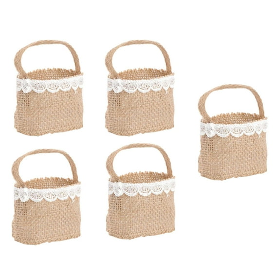 HOMYL 5Pcs Mini Burlap Flower Wedding Candy Gift Basket for Halloween