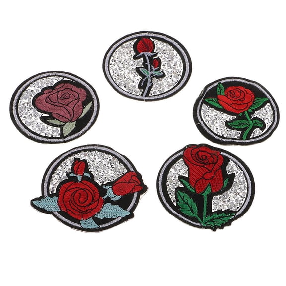 HOMYL 5pcs Rose Design Hot Fix Diamond Patches Iron On