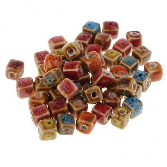 HOMYL 5x50 Pieces Flower Glaze Ceramic Beads Porcelain Bead for DIY Bracelet 8mm