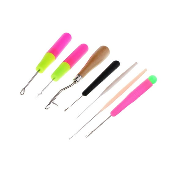 HOMYL 7 Pieces/Set Wood/Plastic Crochet Latch Hooks Lock Needles for Hair/Micro Braid
