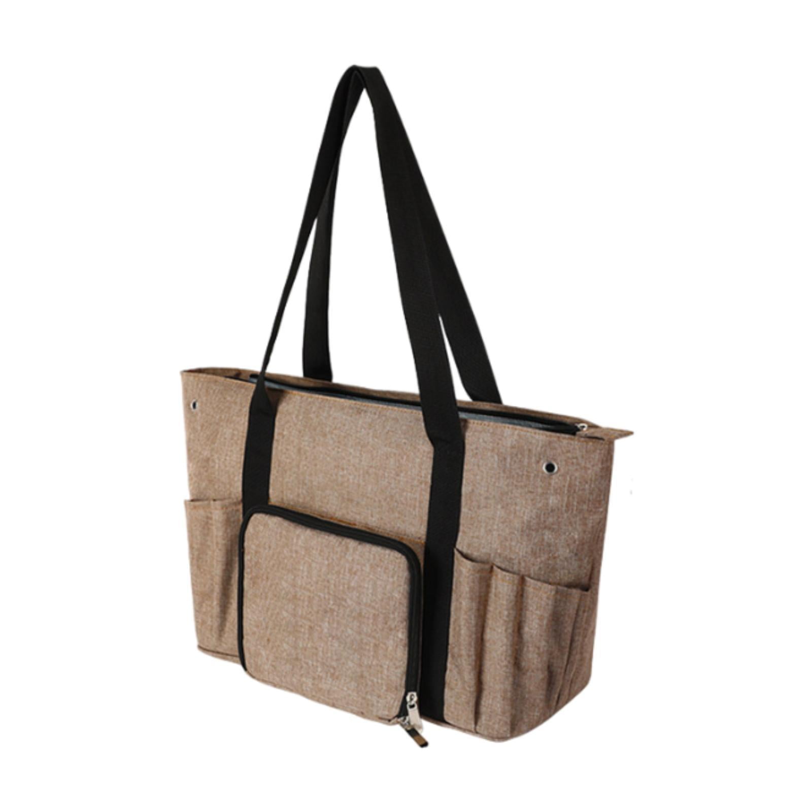 HOMYL Crochet Bag Tote Knitting Crochet Supplies with 2 Holes Empty Yarn Organizer khaki
