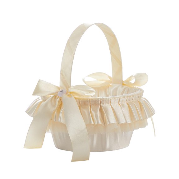HOMYL Lace Bow Flower Girl Basket Romantic Decor with Handle Wedding Flower Basket for
