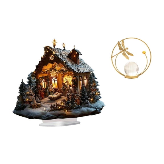 HOMYL Nativity Scene Sculpture Acrylic Tabletop Decoration Crystal Ball Statue Iron Figurine Ornament Artistic Design Smooth Finish Suitable for Home Office Living Room Bookshelf Kitchen Gift