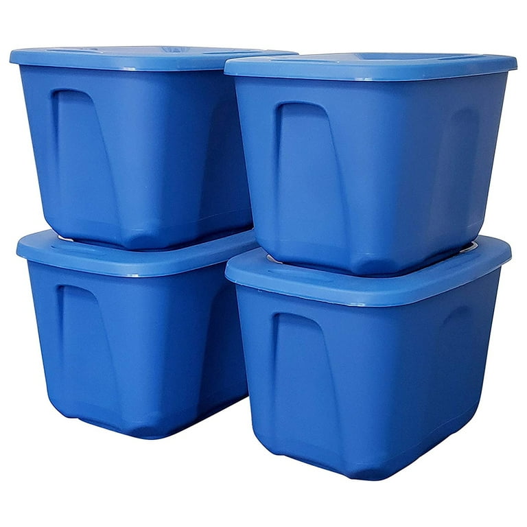 HOMZ 10 Gallon Heavy Duty Plastic Storage Container, Capri Blue (4