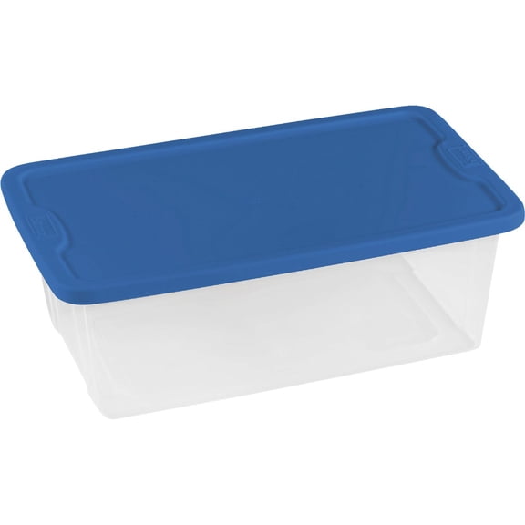 HOMZ 10-Pack Snaplock, Small Clear Plastic Storage Organizer Bins w/Lids, 6 Quart, Blue - Stackable Container Boxes for Bedroom, Bathroom, Garage, and Office Organization