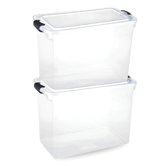 HOMZ 112-Quart Clear Plastic Stackable Storage Bin with Lid, 2 Pack, Gray