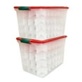 thumbnail image 1 of HOMZ 112-Quart Holiday Clear Plastic Ornament Storage, Red/Green, 2 Pack, 1 of 8