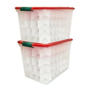 HOMZ 112-Quart Holiday Clear Plastic Ornament Storage, Red/Green, 2 Pack