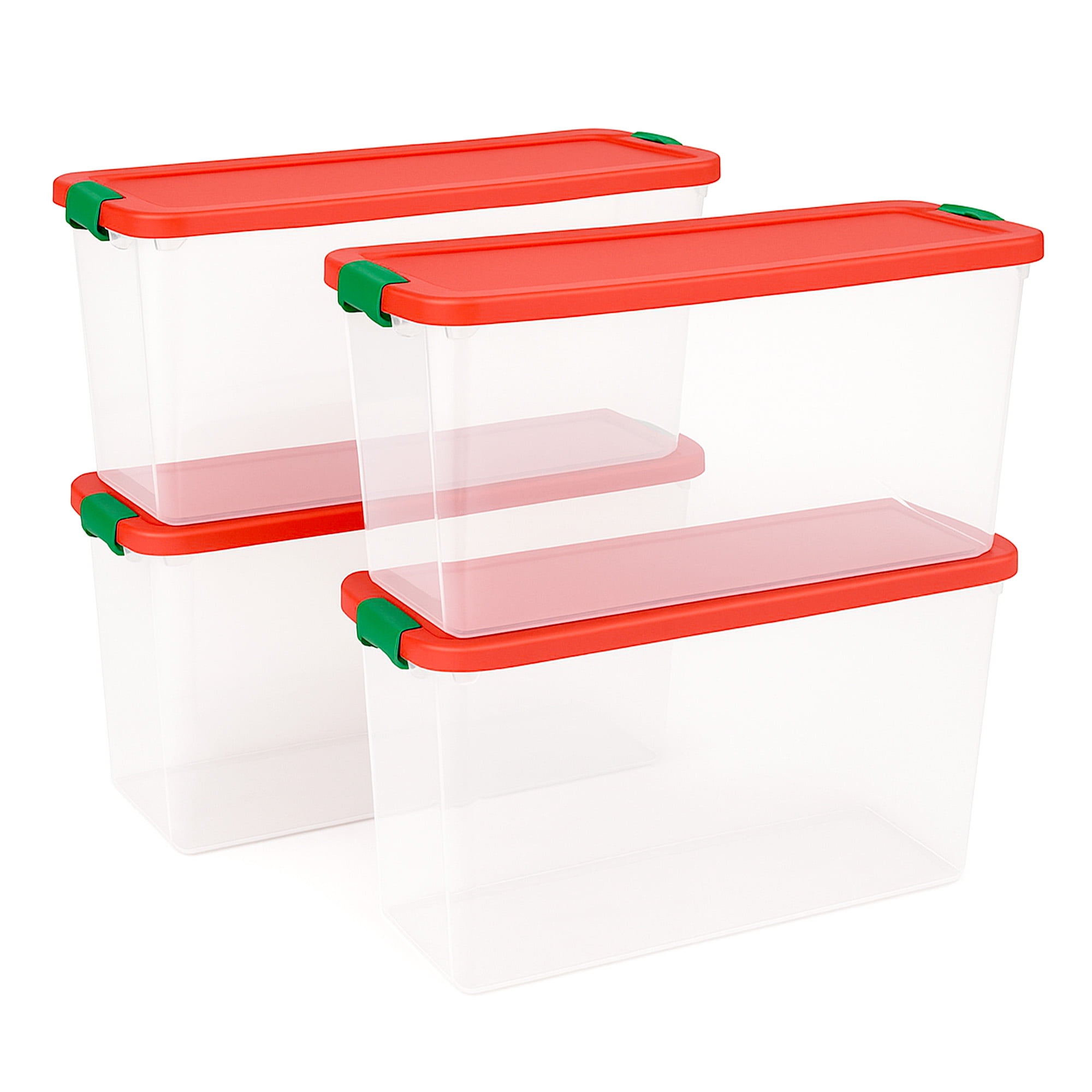 himemama　0724 Homz Large 112 Qt Green & Red Lid Plastic Holiday Storage Tote Box