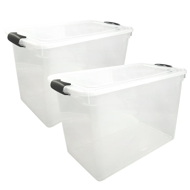 HOMZ 112-Quart Clear Plastic Stackable Storage Bin with Lid, 2 Pack ...