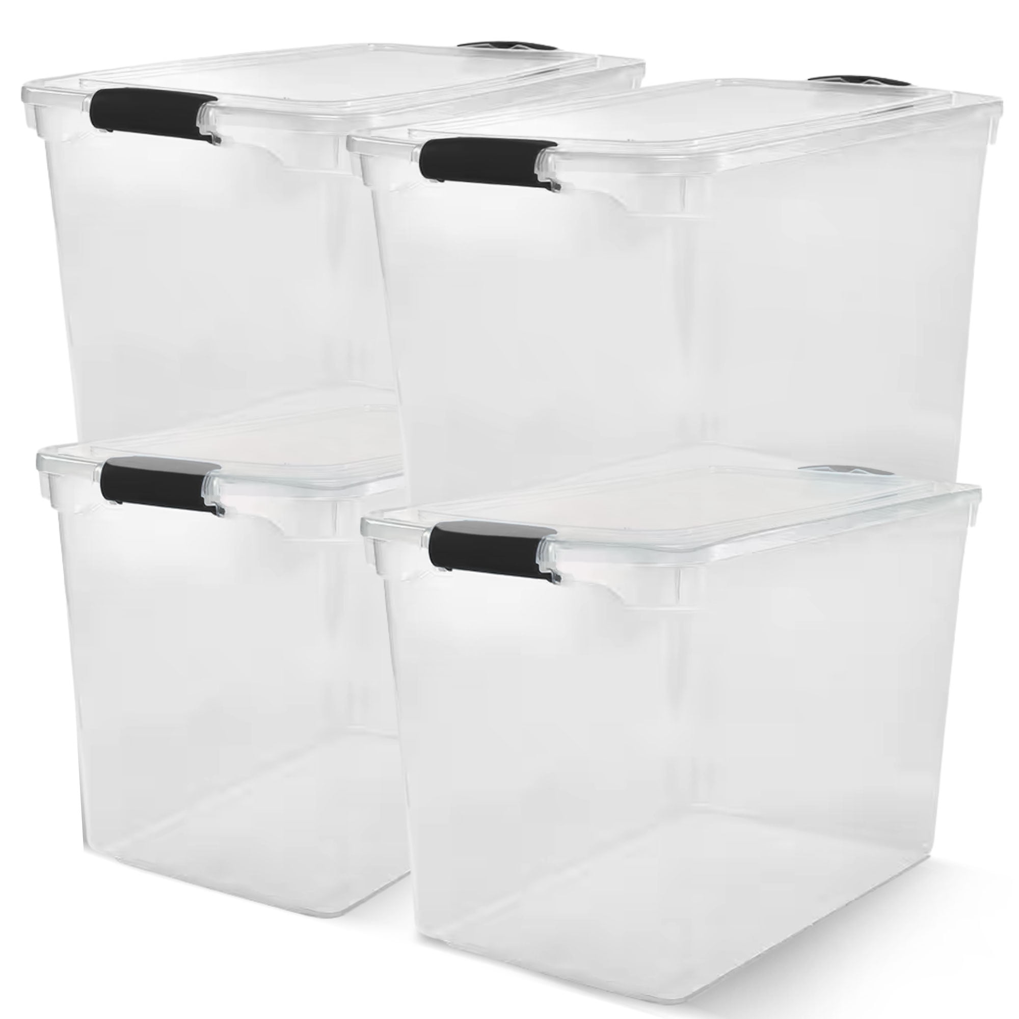 HOMZ 112 Quart Latching Clear Plastic Storage Container, Grey Latch, 4 Pack