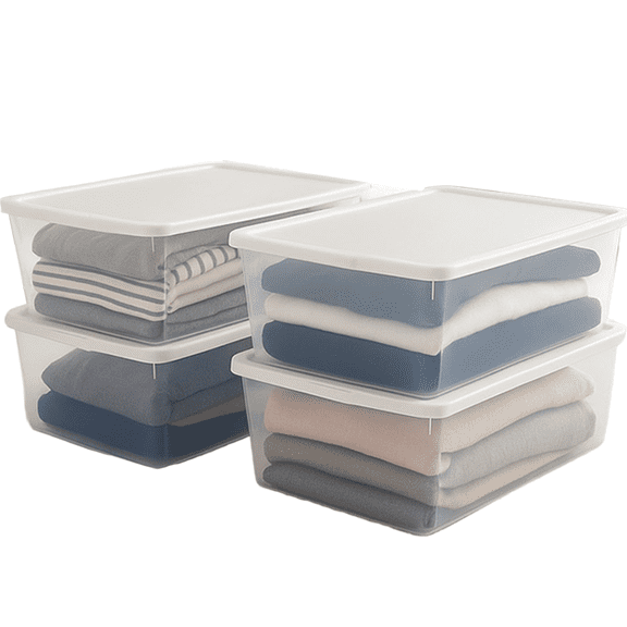 HOMZ 12-Quart Plastic Storage Bins with Snap-on Lids, White Lid, 4 Pack