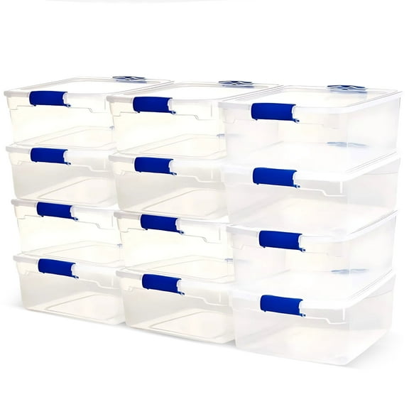 HOMZ 15.5-Quart Plastic Storage Bins with Latching Lids, 12 Pack