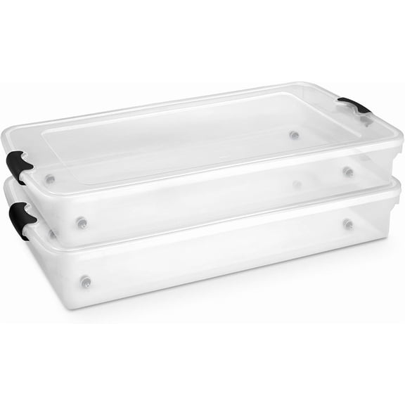 2-Pack Under Bed Storage, Clear Plastic Containers with Lids, 60 Quart, Gray Latch - Stackable Underbed Organizer Bins for Shoes, Bags, Clothes, and Towels