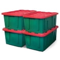 thumbnail image 1 of HOMZ 27 Gallon Heavy Duty Holiday Storage Tote, Green/Red, (4 Pack), 1 of 9