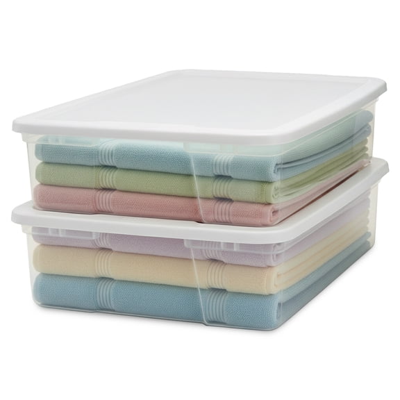 HOMZ 28-Quart Plastic Storage Bins with Snap-on Lids, White Lid, 2 Pack