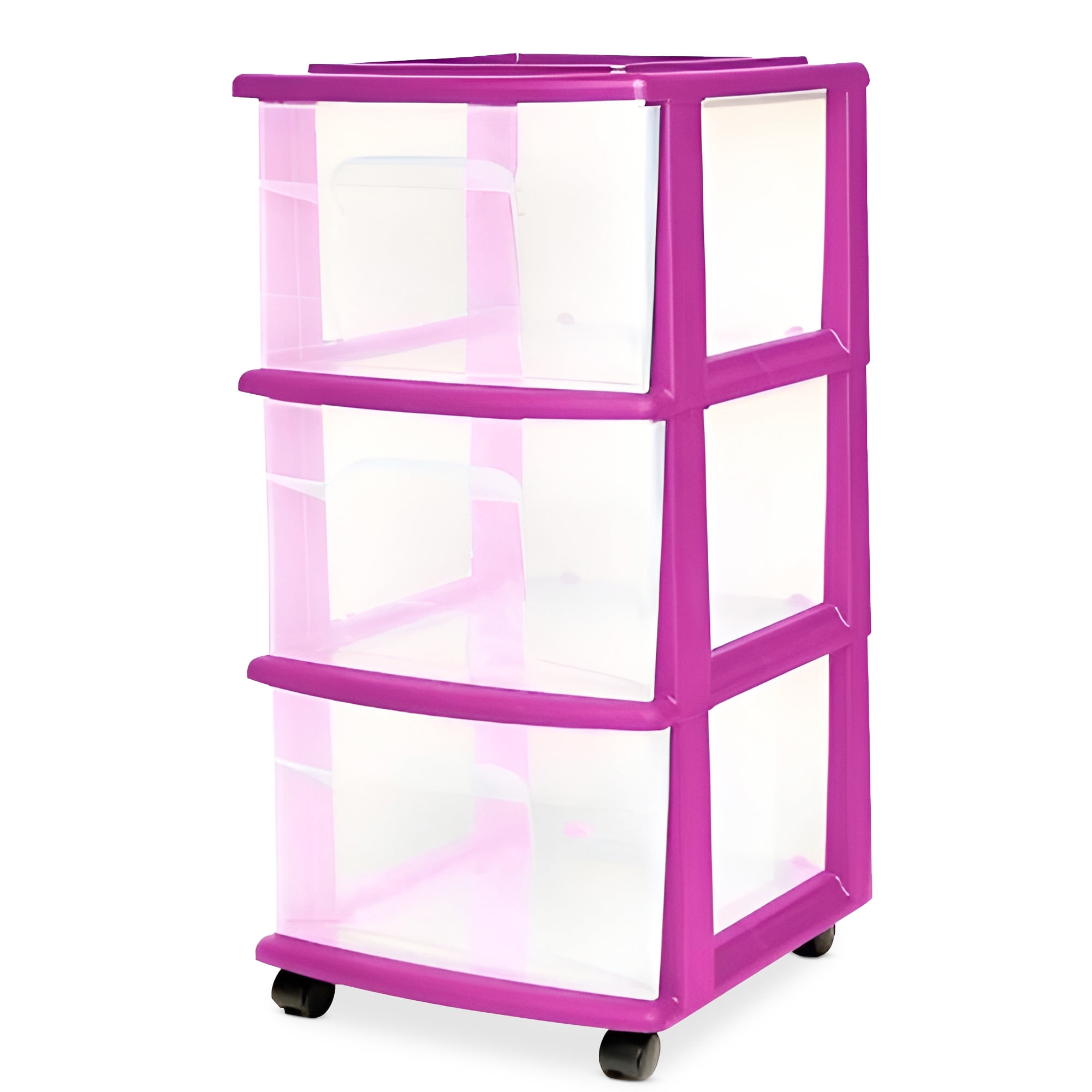 HOMZ 3-Drawer Cart Organizer with Removable Wheels, Medium, Purple Frame