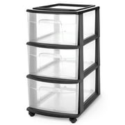 HOMZ 3-Drawer Cart Organizer with Removeable Wheels, Medium, Black & Clear