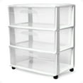 thumbnail image 1 of HOMZ Drawer Tower, 3-Tier Clear Plastic Wide Rolling Storage Cart, Removable Wheels, White, 1 of 11