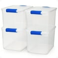 thumbnail image 1 of HOMZ 4-Pack 31 Qt Latching Lid, Home & Office Clear Plastic Storage Organizer Bins, Blue, 1 of 8