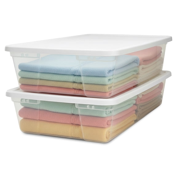 HOMZ 41-Quart Clear Plastic Stackable Storage Bin with Lid, 2 Pack, Clear