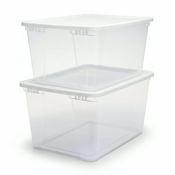 HOMZ 56-Quart Clear Stackable Plastic Storage Containers, White Lid, 2 Pack