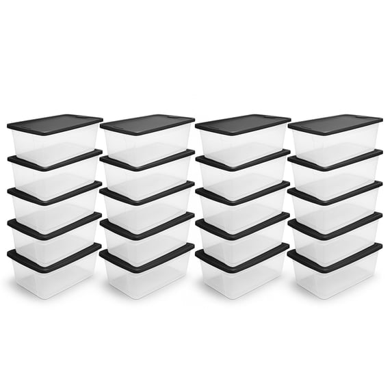 HOMZ 6-Quart Plastic Storage Bins with Snap-on Lids, Gray Lid, 20 Pack