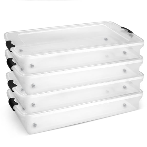 HOMZ 60-Quart Clear Underbed Storage Container with Lid and Wheels, 4 Pack