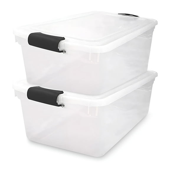 HOMZ 64-Quart Clear Plastic Stackable Storage Bin with Lid, 2 Pack, Clear