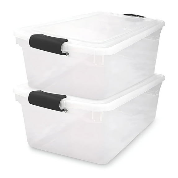HOMZ 64-Quart Clear Plastic Stackable Storage Bin with Lid, 2 Pack, Clear