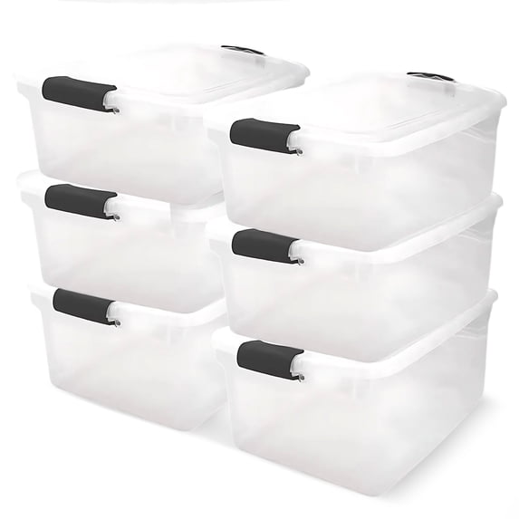 HOMZ 64-Quart Clear Plastic Stackable Storage Bin with Lid, 6 Pack, Clear