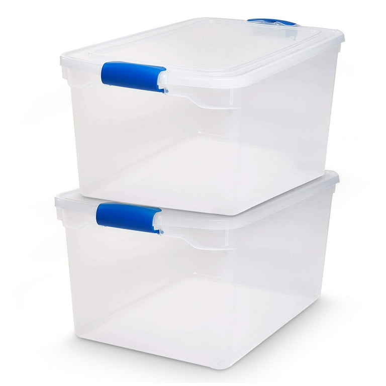 clear　2個セット Homz® 66 Quart Large Clear Storage Bins with Lids, Blue Latches