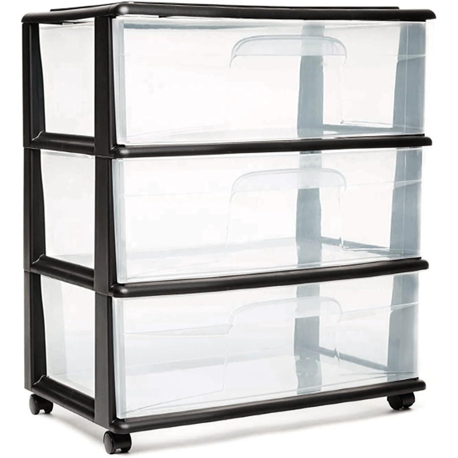 HOMZ Drawer Tower, 3-Tier Wide Clear Plastic Storage Organizer Cart ...