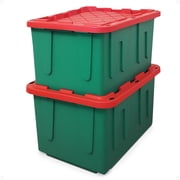 HOMZ Durabilt 27 Gallon Heavy-Duty Holiday Storage Tote, Green/Red 2 Pack