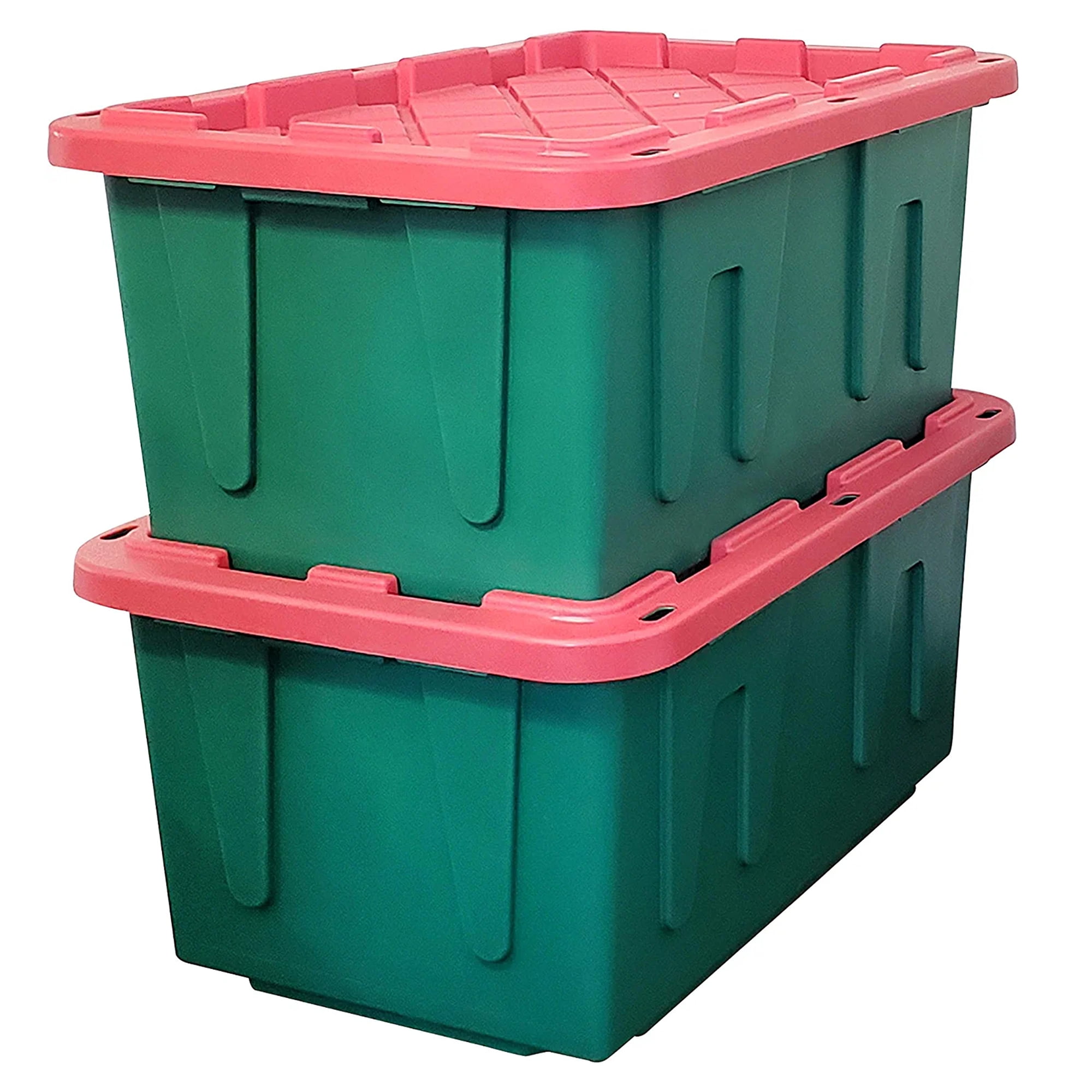 HOMZ Durabilt 27 Gallon Heavy-Duty Holiday Storage Tote, Green/Red