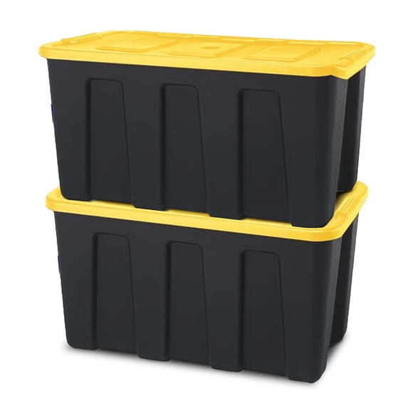 HOMZ Durabilt 34-Gallon Storage Tote, Black and Yellow, 2 Pack