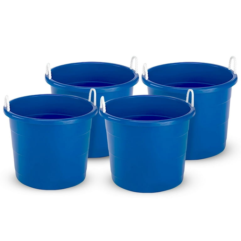 HOMZ Rope-Handle 18-Gallon Open Storage Tubs, Plastic Buckets